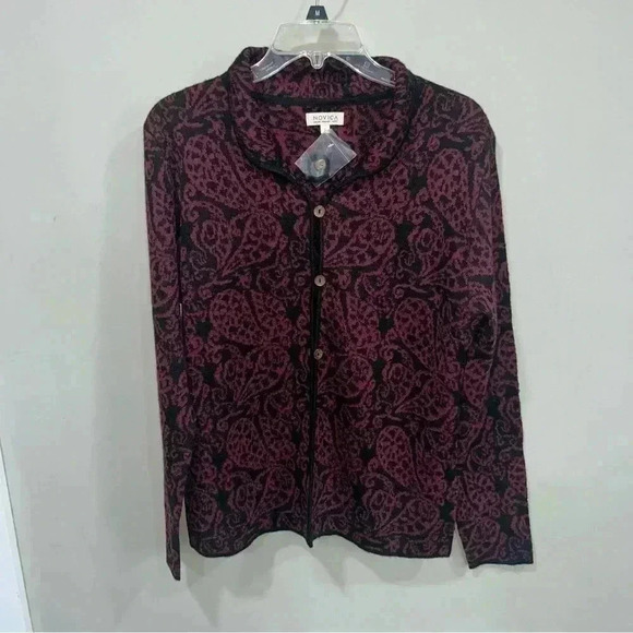 NWT NOVICA Alpaca Blend Cardigan with Burgundy Paisley Motifs Womens L - Picture 4 of 6